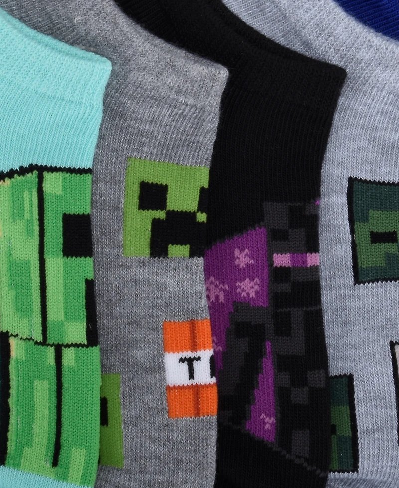 Planet Sox Boys' 4-20 Minecraft No Show Socks, 6-Pack