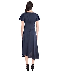 Maggy London Women's Short-Sleeve Midi Waistband Detail Dress