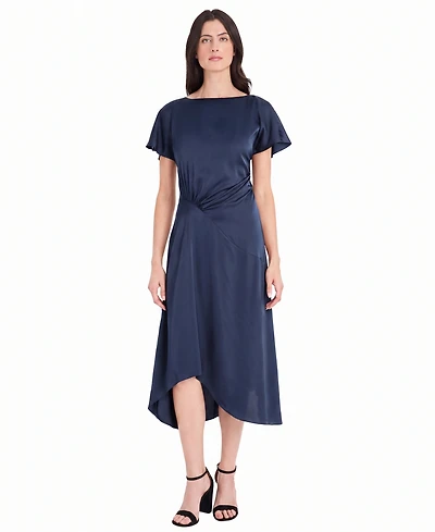 Maggy London Women's Short-Sleeve Midi Waistband Detail Dress