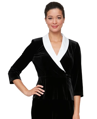 Alex Evenings Petite 3/4-Sleeve Peplum V-Neck Velvet Top
