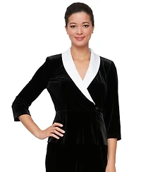 Alex Evenings Petite 3/4-Sleeve Peplum V-Neck Velvet Top