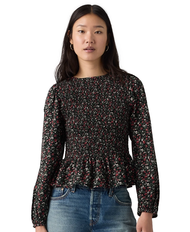 Levi's Plus Ashton Long-Sleeve Floral-Print Peplum Blouse