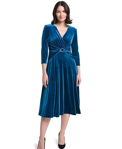 Jessica Howard Women's V-Neck Wrap Midi Velvet Dress