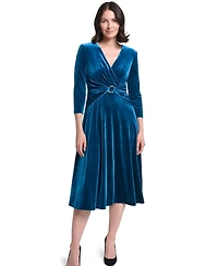 Jessica Howard Women's V-Neck Wrap Midi Velvet Dress