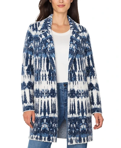 Liverpool Los Angeles Women's Open-Front Ikat Jacquard Sweater Coat