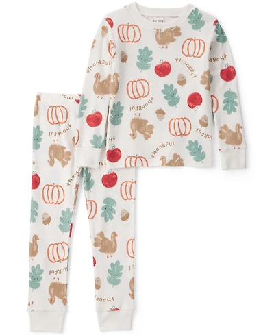 Carter's Boys' and Girls' 2T-5T Thanksgiving Long-Sleeve Snug-Fit Pajamas Top Pants, 2-Piece Set