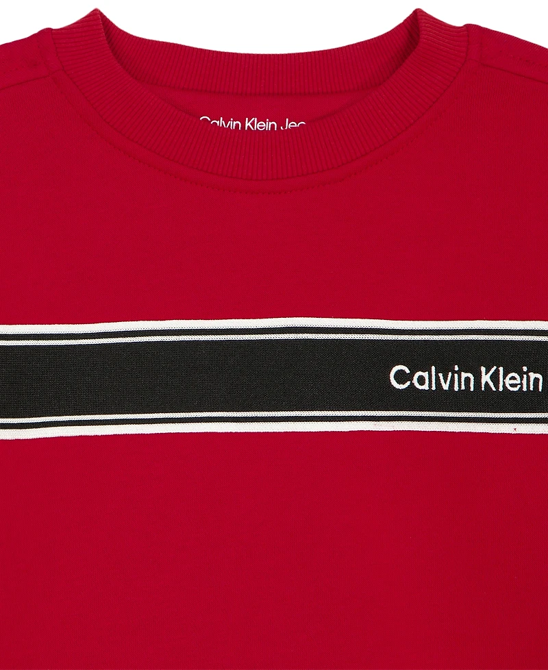 Calvin Klein Toddler and Boys' 4-20 Fleece Long-Sleeve Striped Sweatshirt Joggers, 2-Piece Set