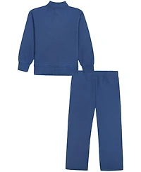 Calvin Klein Boys' 2T-20 Mock Neck Quarter-Zip Long-Sleeve Pullover and Pull-On Pants, 2-Piece Set