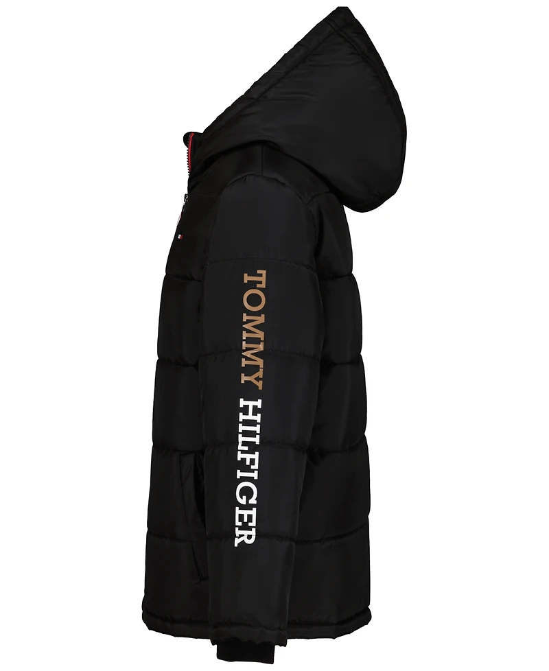 Tommy Hilfiger Boys' 4-7 Sleeve Logo Puffer Hooded Water-Resistant Jacket