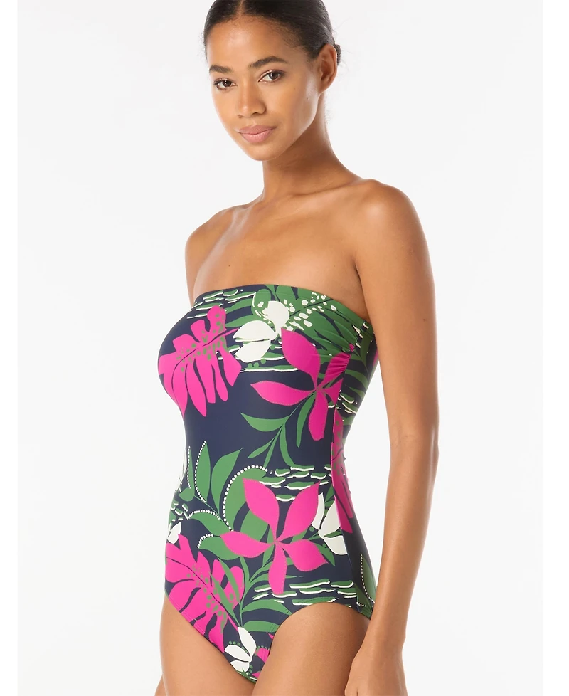Carmen Marc Valvo Women's Floral-Print Bandeau One-Piece Swimsuit with Adjustable Straps