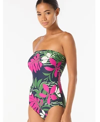 Carmen Marc Valvo Women's Floral-Print Bandeau One-Piece Swimsuit with Adjustable Straps