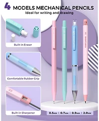 Four Candies 36Pieces Aesthetic School Supplies, Mechanical Pencils 0.5/0.7/0.9/2.0mm with 624 Lead Refills