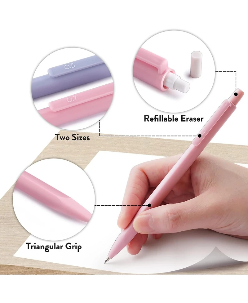 Four Candies Cute Mechanical Pencil Set 6Pieces, 0.5 and 0.7mm with 360 Hb Leads and Erasers, Aesthetic School Supplies