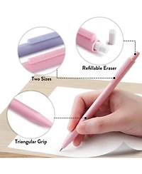 Four Candies Cute Mechanical Pencil Set 6Pieces, 0.5 and 0.7mm with 360 Hb Leads and Erasers, Aesthetic School Supplies