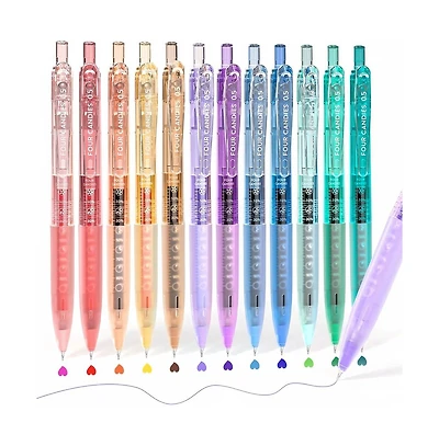 Four Candies 12Pack 0.5mm Quick Dry Retractable Gel Pens, Multicolor 12 Ink, Comfort Grip for School