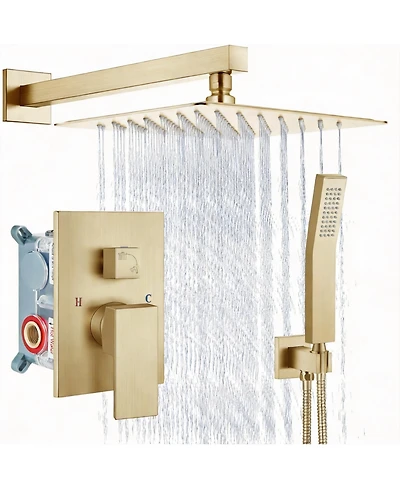 Cyqbd 12" Shower Faucet Set Rain System Handheld Spray Valve Trim Kit Wall Mount