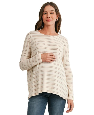Hello Miz Maternity Striped Boat-Neck Long-Sleeve T-Shirt