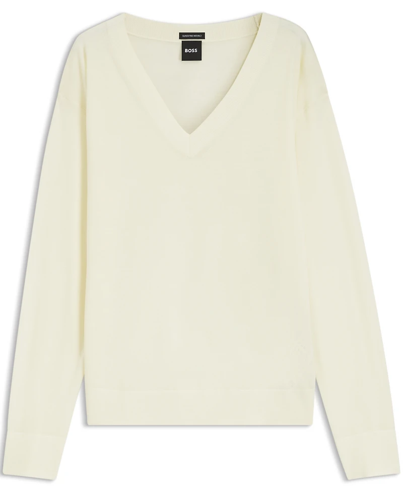 Boss by Hugo Women's Merino Wool Relaxed-Fit V-Neck Sweater