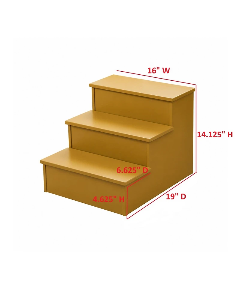Kings Brand Furniture 3-Step Wooden Bedside Stairs with Storage, Pet and Toddler Safety Steps for High Beds, Compact Step Ladder Adults Kids