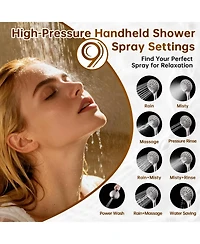 Cyqbd Rain Shower Head Handheld Power Wash Dual Extension Arm 3-way Diverter 9-mode Hose 2.5 Gpm