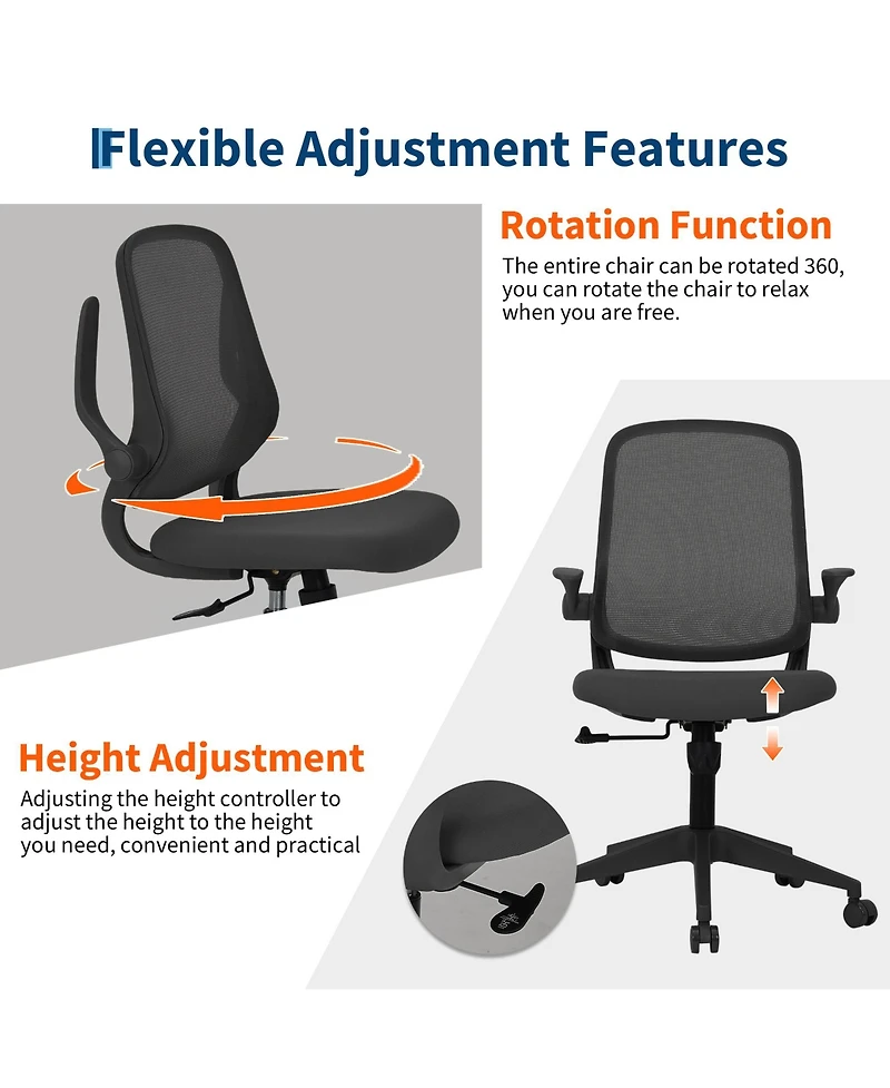 Ergonomic mesh office chair with lumbar support, adjustable swivel chair, padded seat, and casters. Suitable for offices, living rooms, bedrooms
