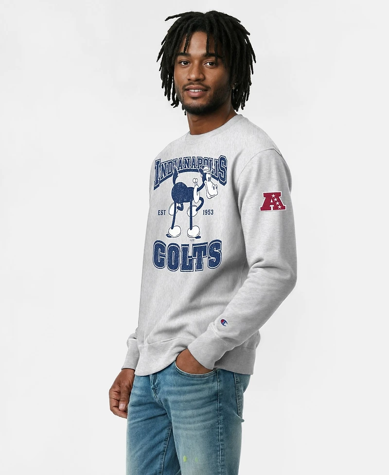 Champion Men's Silver Indianapolis Colts Disney X Reverse Weave Fleece Crewneck Sweatshirt