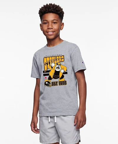 Champion Big Boys and Girls Heather Gray Pittsburgh Steelers Disney X Champion T-Shirt