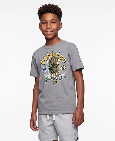 Champion Big Boys and Girls Heather Gray Green Bay Packers Disney X T-Shirt