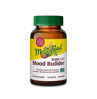 MegaFood Blood Builder Iron Supplement for Women and Men with Vitamin C B12 and Folic Acid 120 Mini Tablets