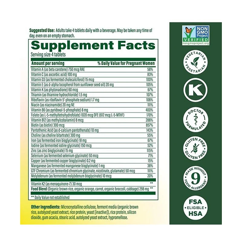 MegaFood Baby and Me 2 Prenatal Multi Minis Prenatal Vitamins for Women with Choline and Methylated Folate 180 Ct