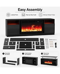 homfan Electric Fireplace Tv Stand Entertainment Center with Heater Adjustable Flame Remote Control Storage Shelves Cabinets for Large TVs Living Room