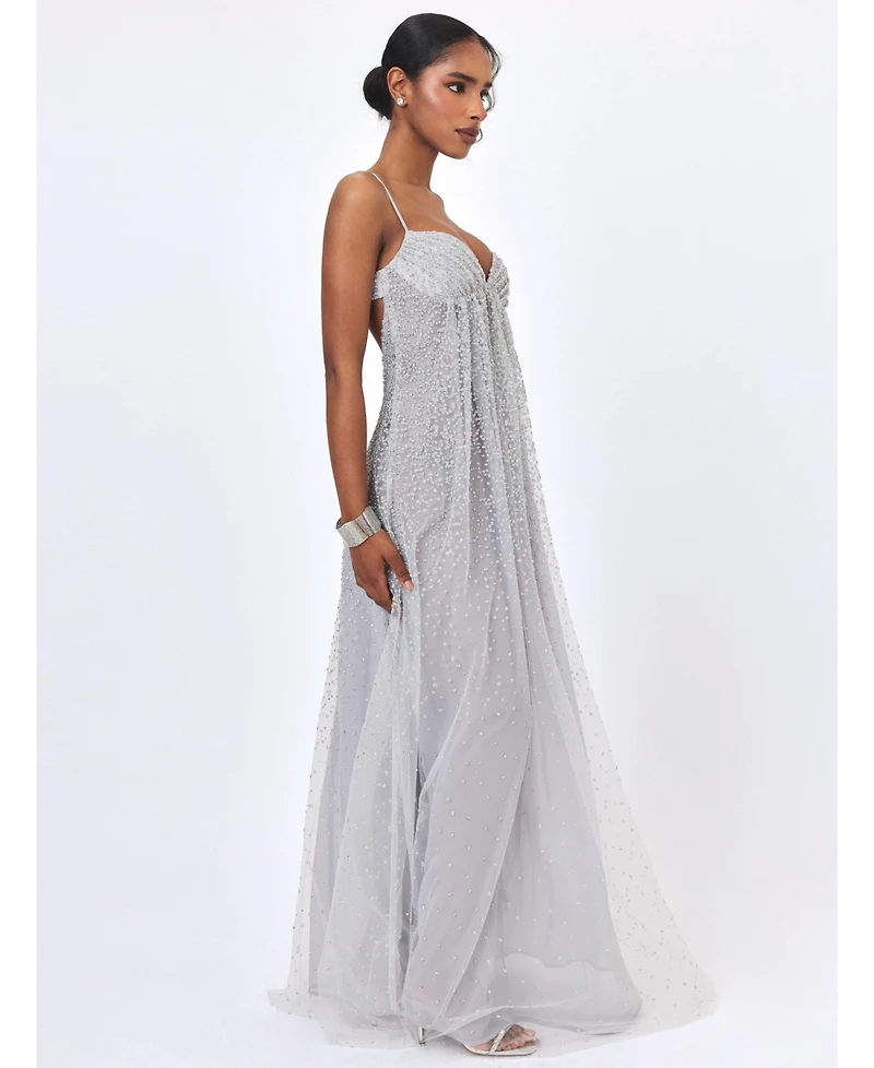 Miss Circle Women's Wallie Backless Rhinestone-Embellished Sweetheart Gown
