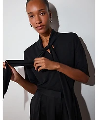 Whistles Women's Short Sleeve Tie-Neck Jersey Top