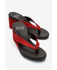 Forever and Always Shoes Women's Pryon Leather Thong Wedge Sandal