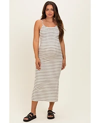 Pinkblush Women's Cream Striped Sleeveless Side Slit Midi Dress