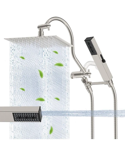 Cyqbd 12'' Metal Rainfall Shower Head Handheld Wand Extension Arm Hose Kit
