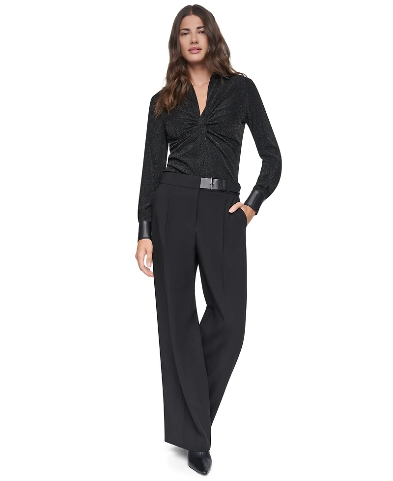 Dkny Women's High-Waisted Wide-Leg Belted Pants