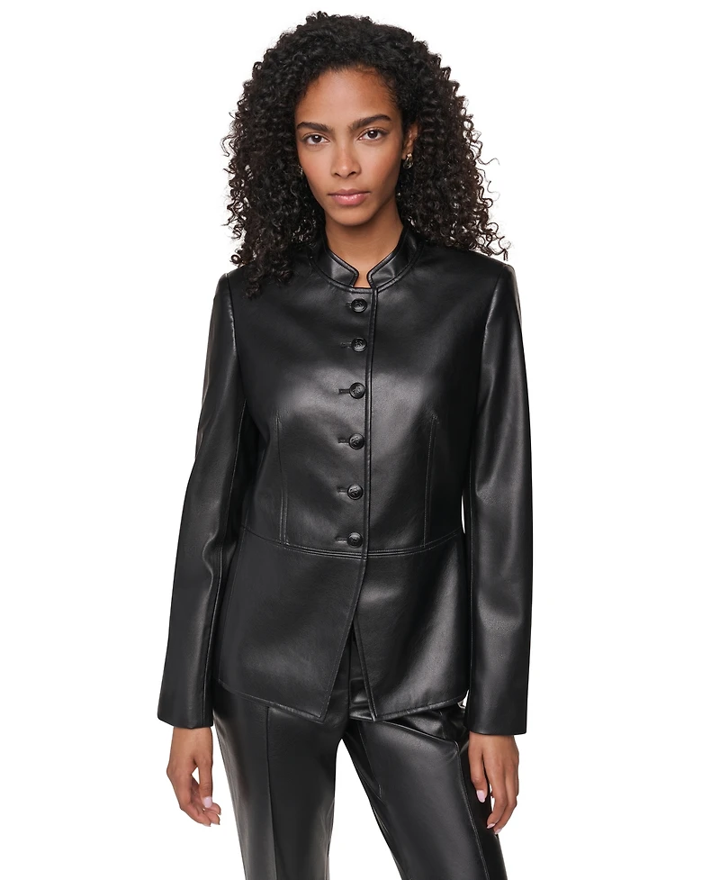 Dkny Women's Shoulder-Padded Long-Sleeve Faux Leather Jacket