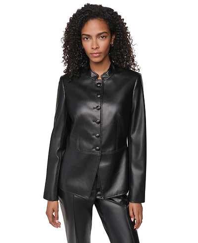 Dkny Women's Shoulder-Padded Long-Sleeve Faux Leather Jacket