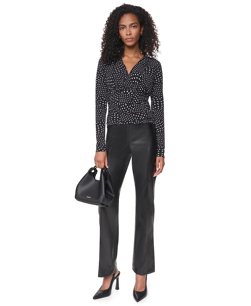 Dkny Women's Long-Sleeve Polka-Dot V-Neck Blouse