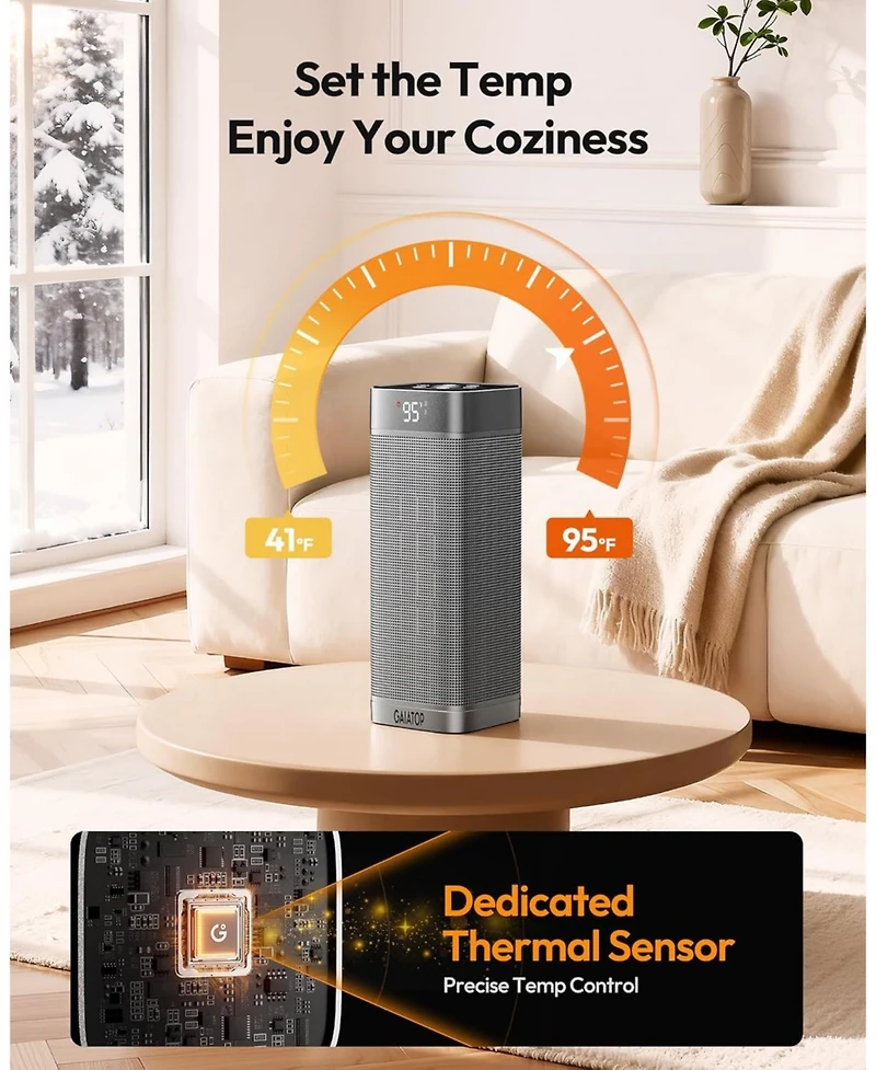 Space Heaters for Indoor Use, Portable Electric Heater with Thermostat, 1500W Ptc Ceramic Room Heater with Remote, 5 Modes, 60degree