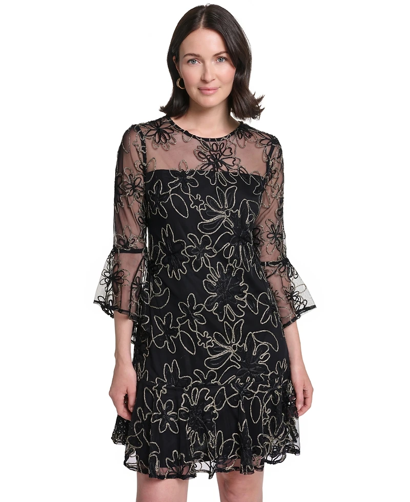 Jessica Howard Women's A-Line Bell-Sleeve Floral-Print Dress