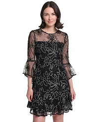 Jessica Howard Women's A-Line Bell-Sleeve Floral-Print Dress
