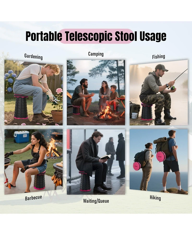 Aofar Collapsible Stool Portable Foldable Seat Retractable Carry Strap Outdoor Activities