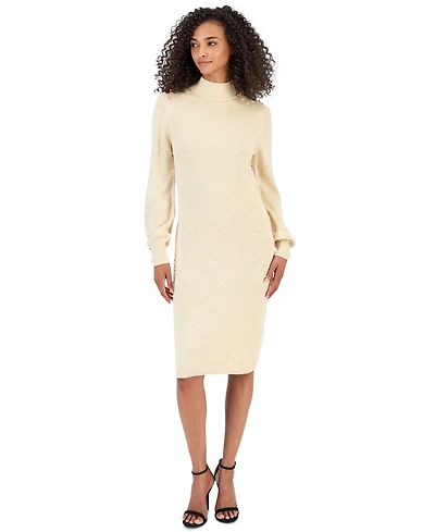 Anne Klein Women's Embellished Mock-Neck Long-Sleeve Midi Sweater Dress