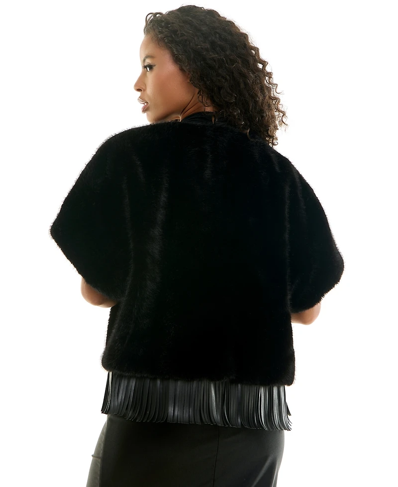 Seni & Cade Women's Faux Fur Open-Front Pleather-Fringe Hem Jacket