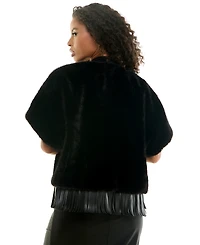 Seni & Cade Women's Faux Fur Open-Front Pleather-Fringe Hem Jacket