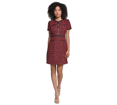 Karl Lagerfeld Paris Women's Short-Sleeve Tweed Crewneck Sheath Dress