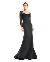 Amri Women's Sweetheart Sheer 3/4-Length Lace Sleeves Mermaid Evening Gown