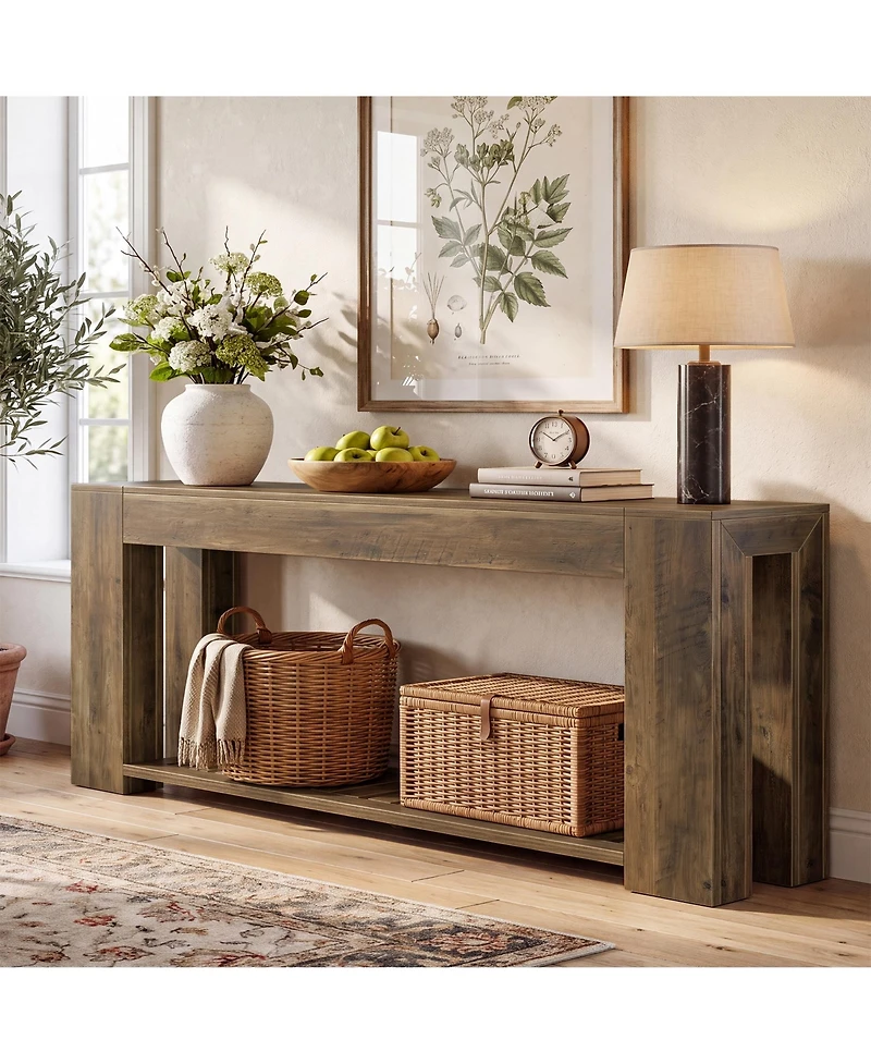 Tribesigns Farmhouse Console Table, Rustic Sofa Table with Storage, Industrial Wood Entry Table